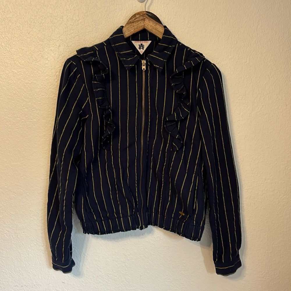 Scotch & Soda Ruffle Pinstripe Zip Shirt Jacket Small